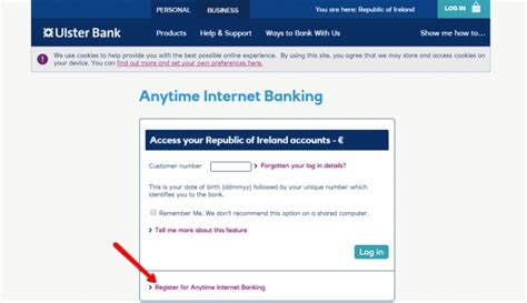 Log in to Ulster Bank Anytime Internet Banking.